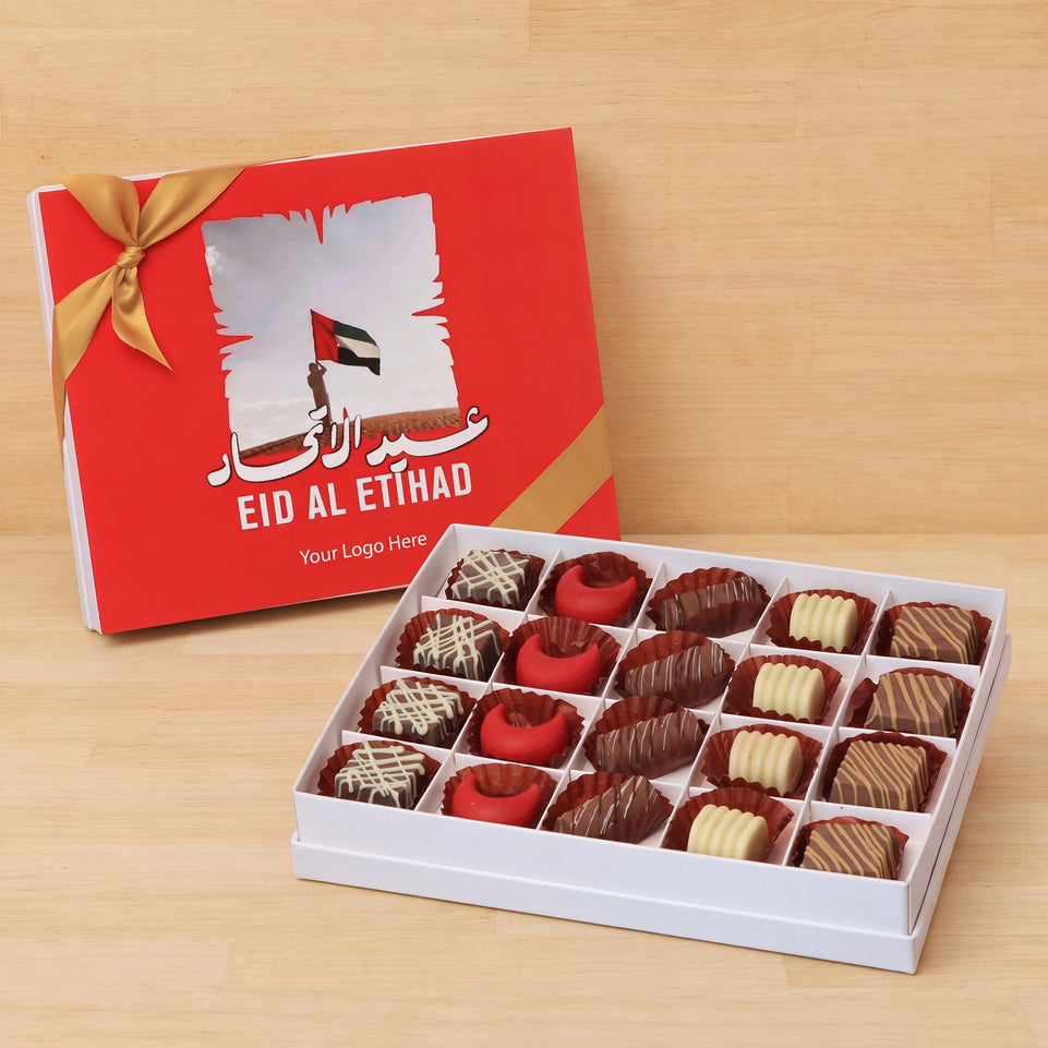 corporate customized eid al etihad designed premium chocolate 20p hard box