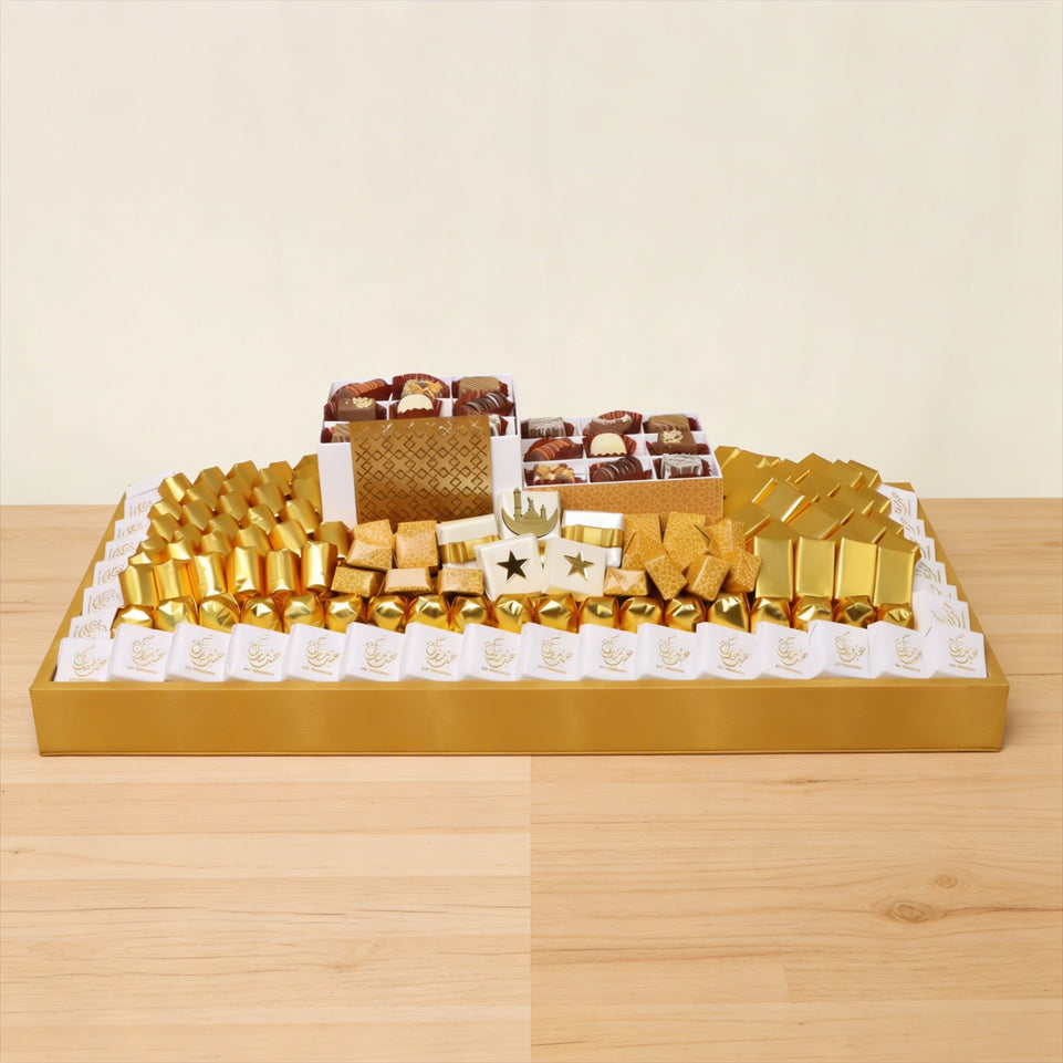 Luxury Eid gold designed chocolate large leather tray