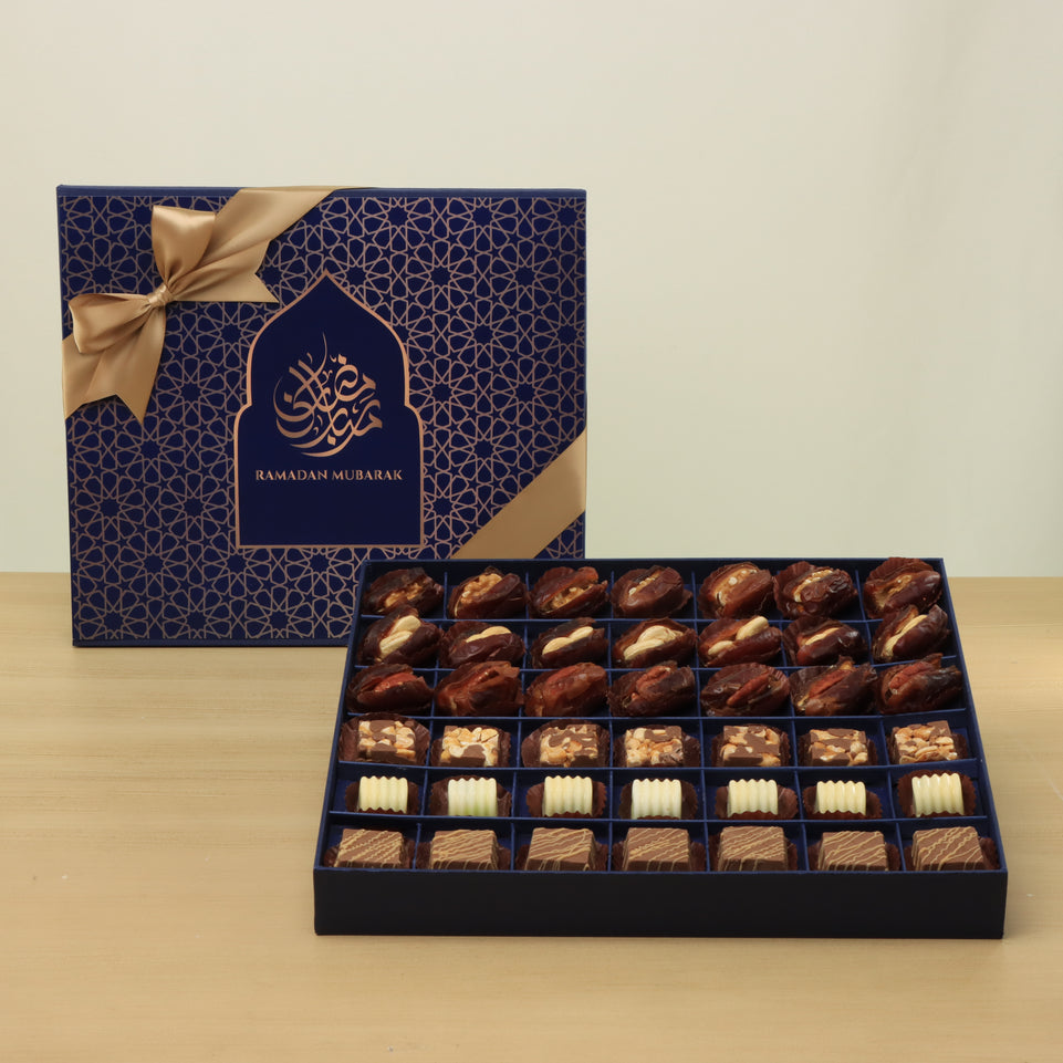 Ramadan Mubarak designed premium chocolate & dates luxury hard box