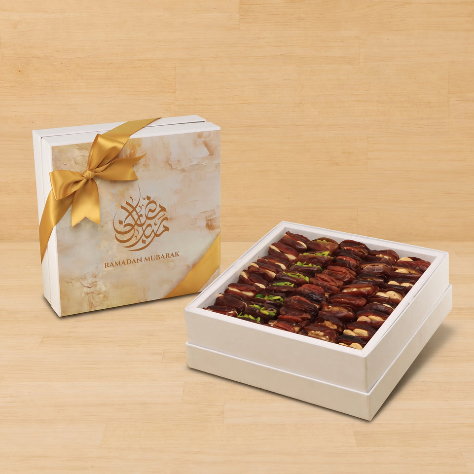 Ramadan Mubarak designed premium nut stuffed dates hard box