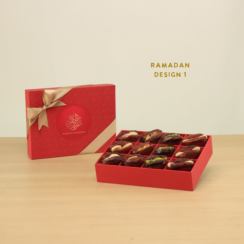 Ramadan Mubarak designed premium nut stuffed dates 12P hard box