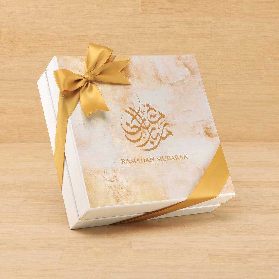 Ramadan Mubarak designed premium chocolate & dates 2-layer hard box