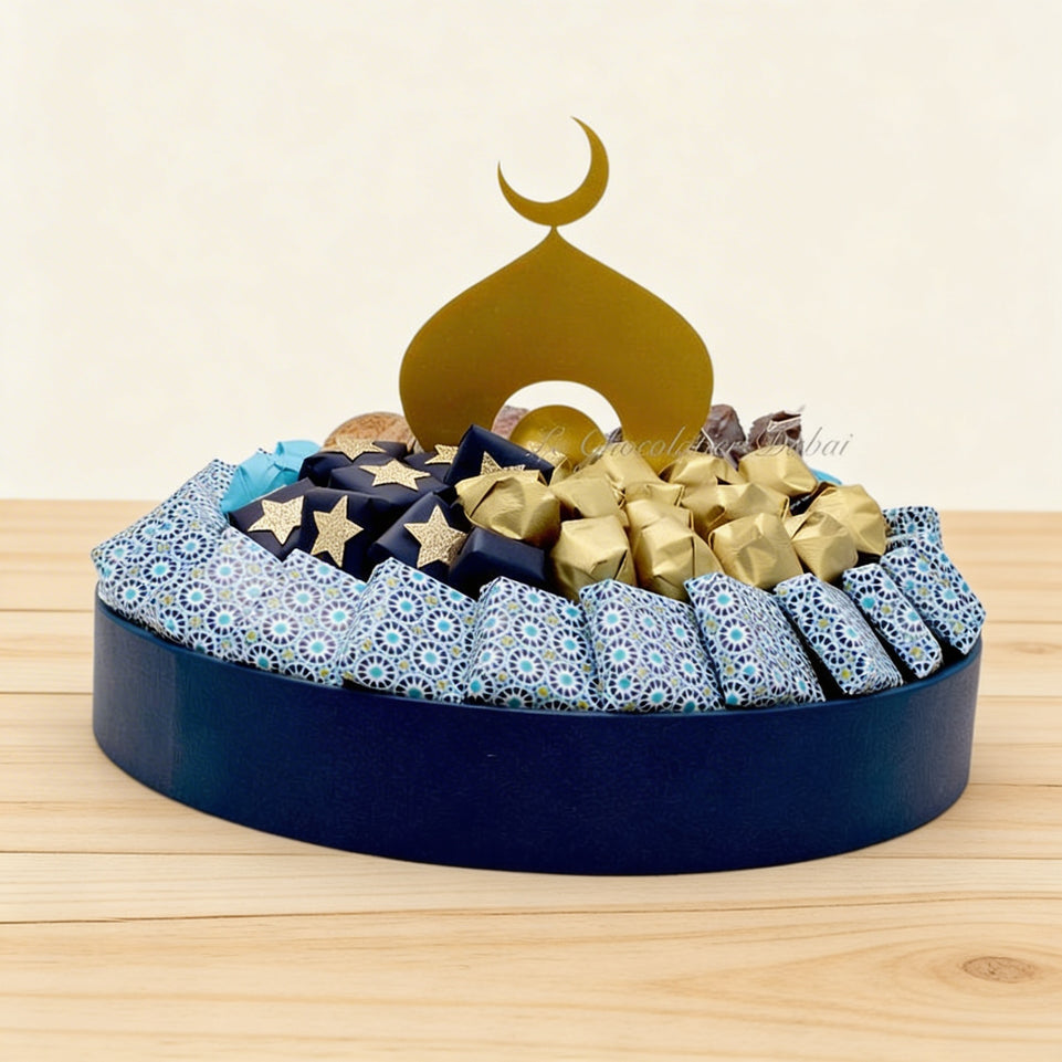 Ramadan Eid decorated chocolate & sweets round leather tray