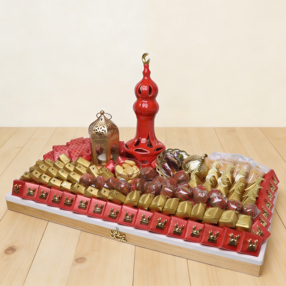 Ramadan eid decorated chocolate & sweets leather tray