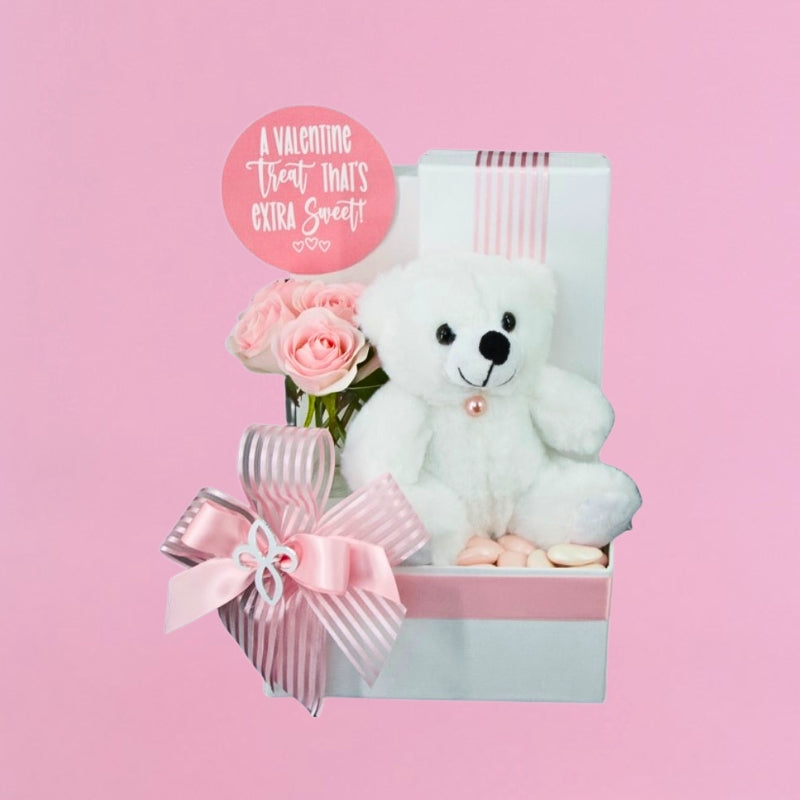 Valentine's decorated flower , teddy and chocolate hamper