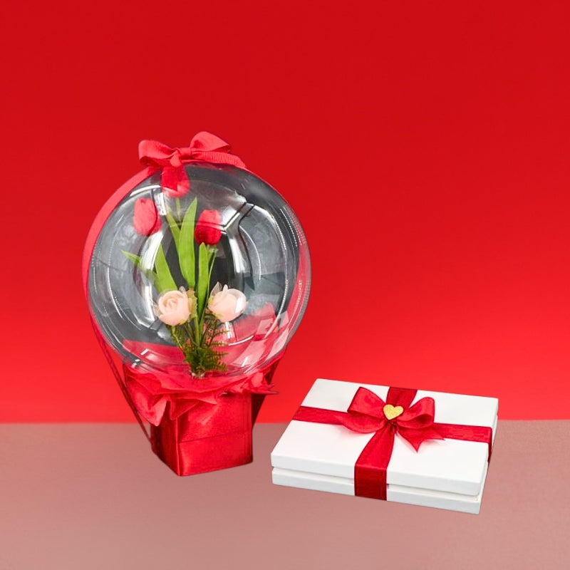 Valentine's chocolate hard box and decorated flower balloon set
