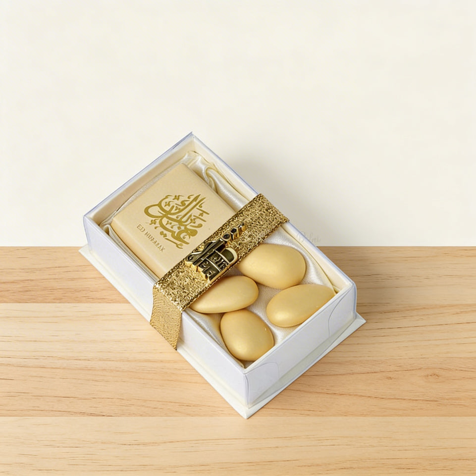 Set of 20 Eid designed chocolate and almond dragees view top box