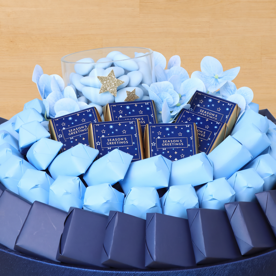 Season's greeting designed with premium chocolate round leather tray