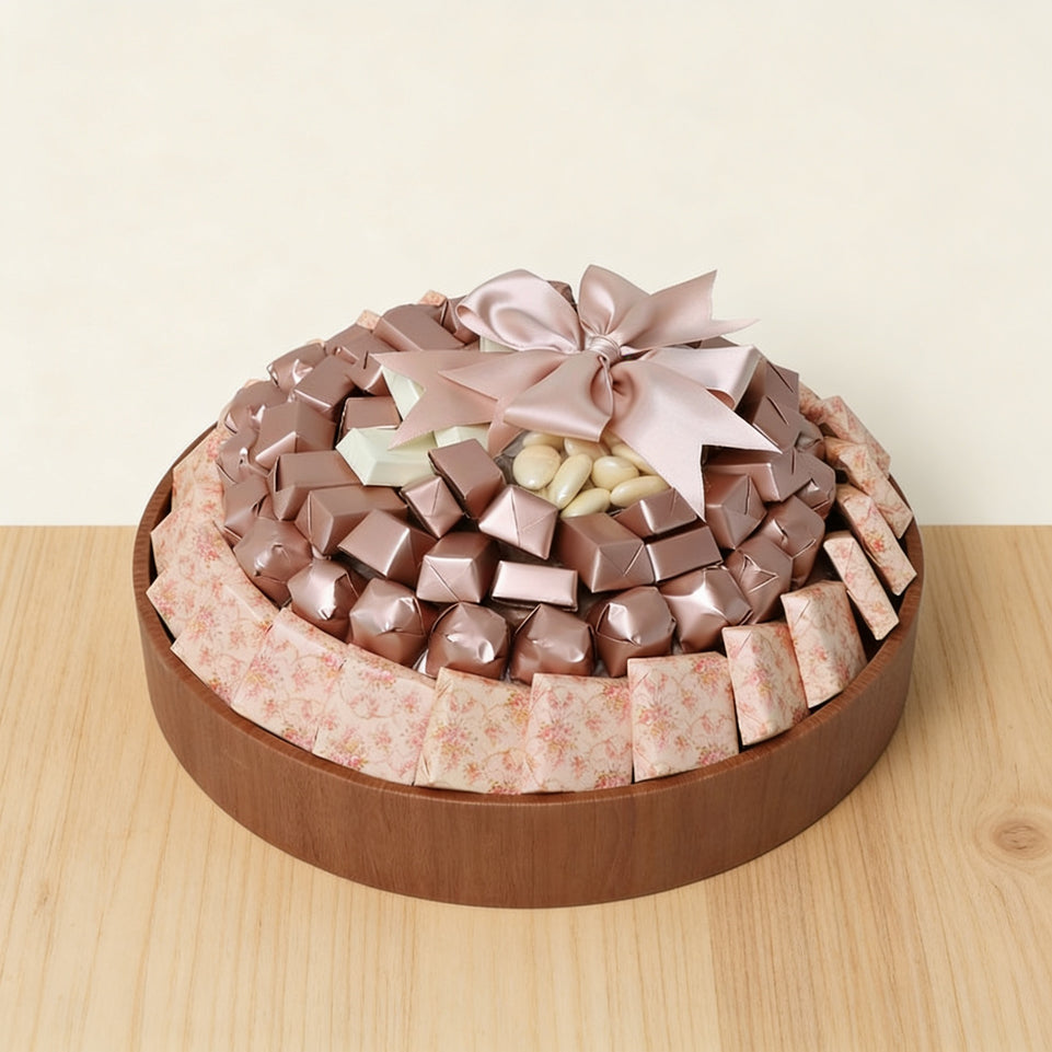 Flower designed chocolate round tray