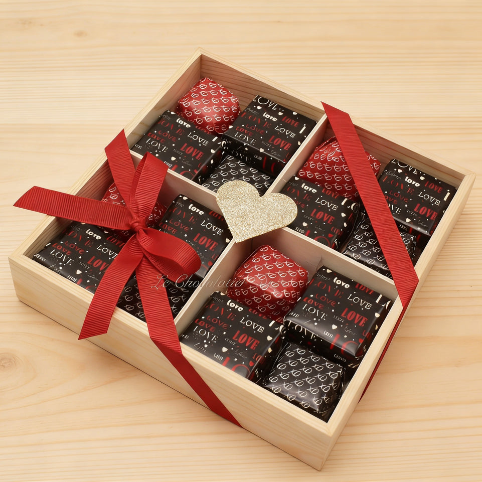 Valentines chocolate wood section tray