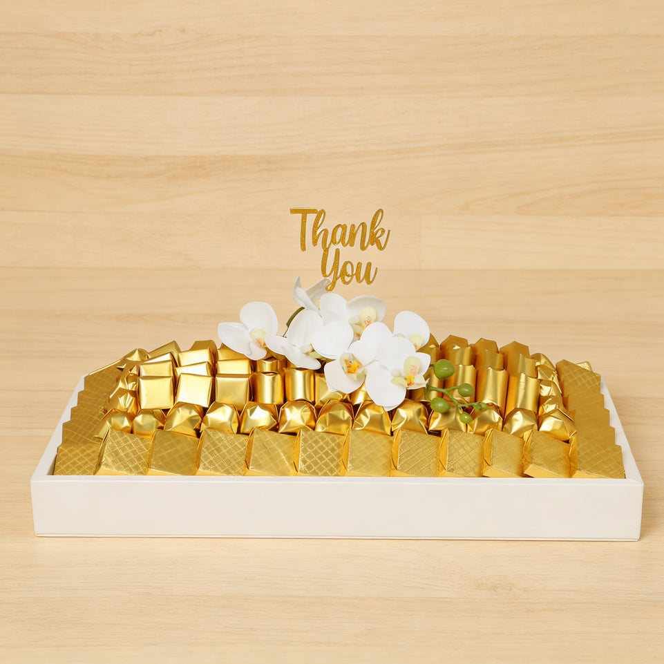 Thank you flower decorated premium chocolate medium leather tray