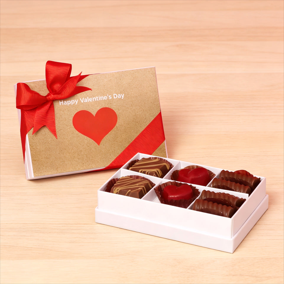 Set of 8 red heart valentine design chocolate 6-pc hard box giveaway