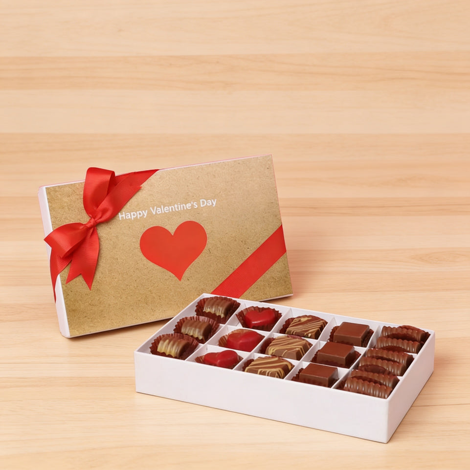 Red heart valentine designed 15-pc chocolate hard box