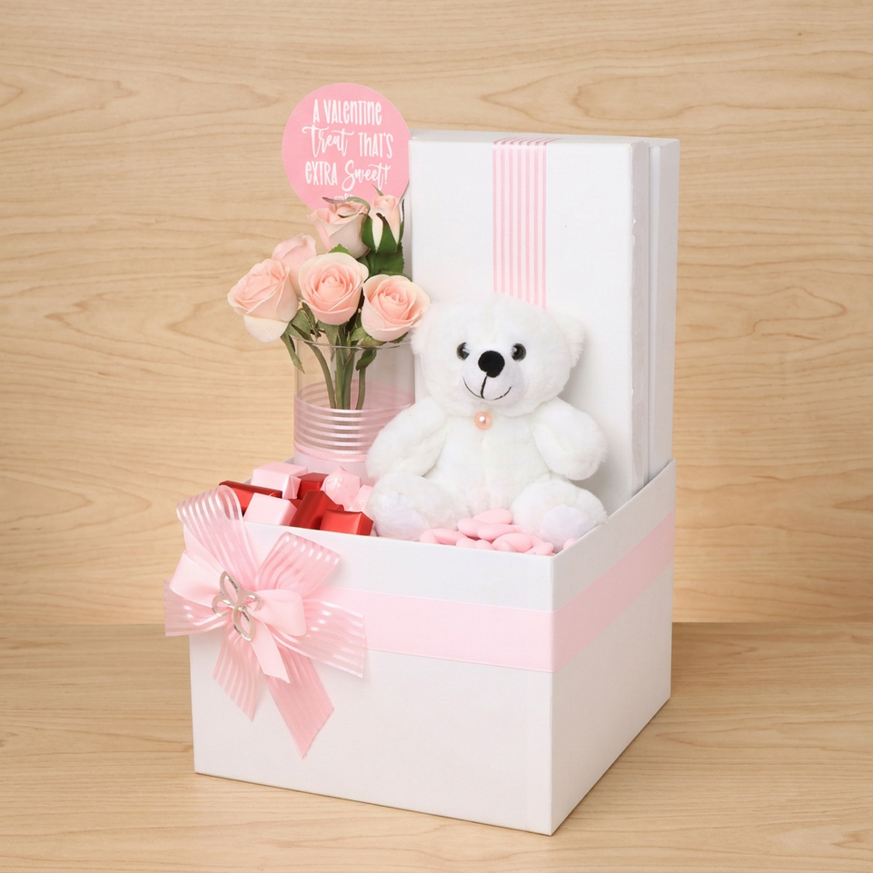Valentine's decorated flower , teddy premium chocolate large hamper