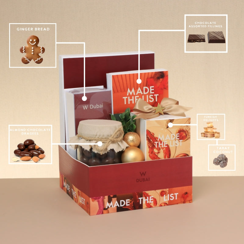 Corporate customized christmas designed premium chocolate & sweets medium printed hamper