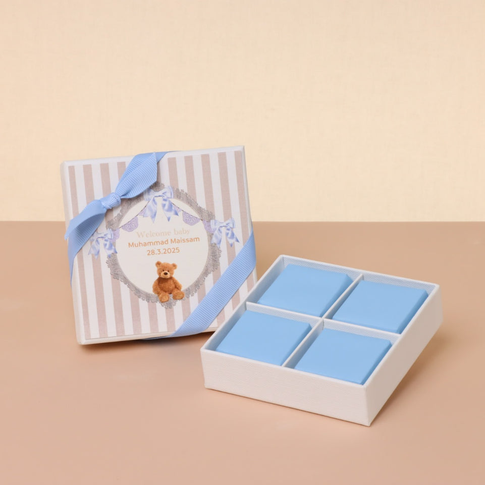 Set of 20 Baby boy teddy theme personalized chocolate hard box