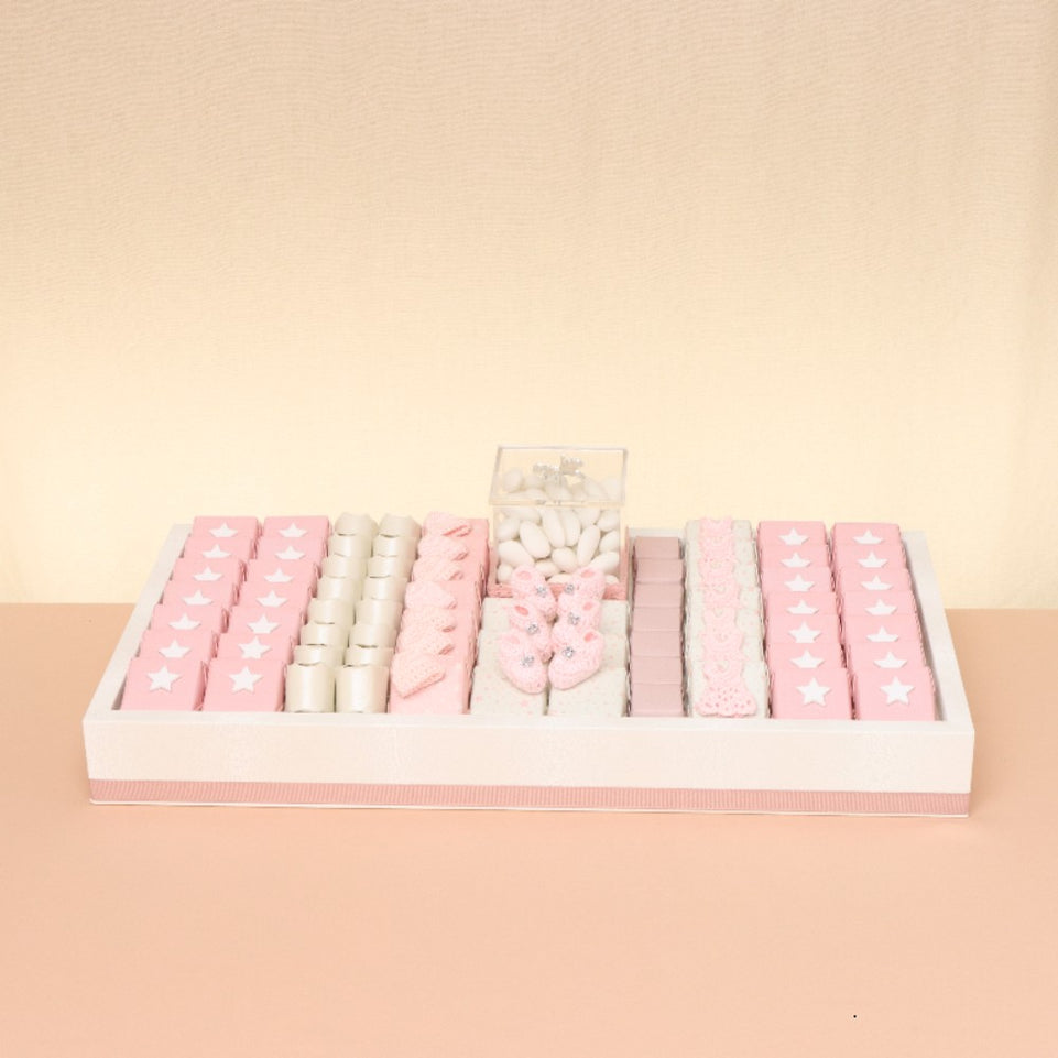 Baby girl crochet decorated premium chocolate medium leather tray