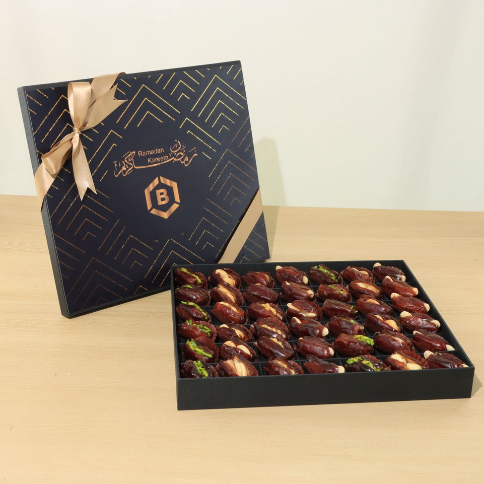 Ramadan acrylic designed premium nut stuffed dates luxury black hard box