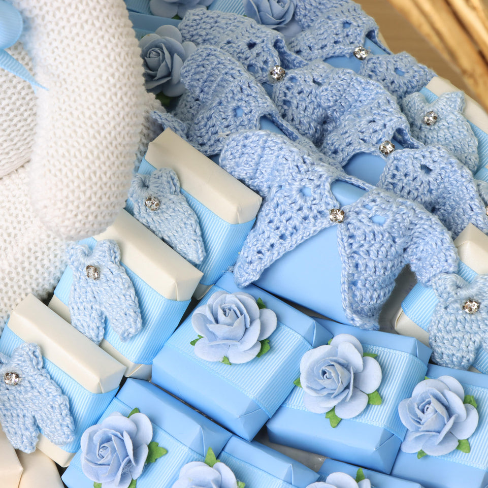 Baby boy crochet decorated chocolate medium basket
