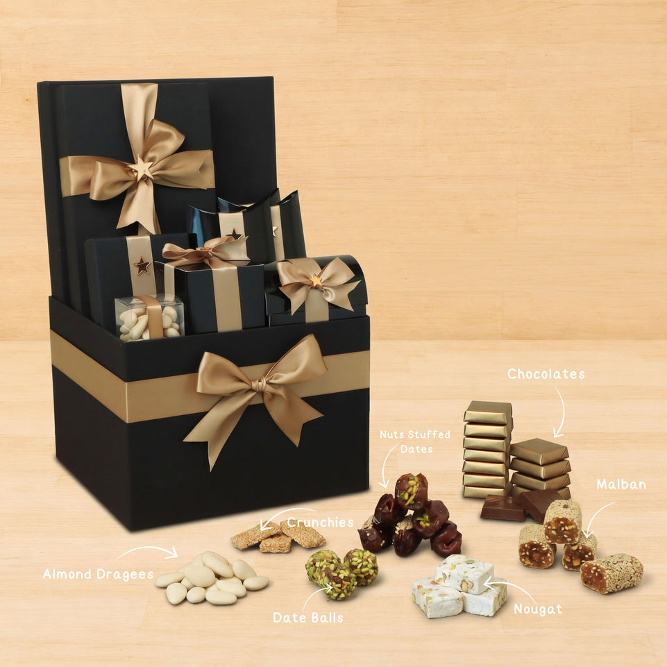 Elegant chocolate & sweets large black hamper
