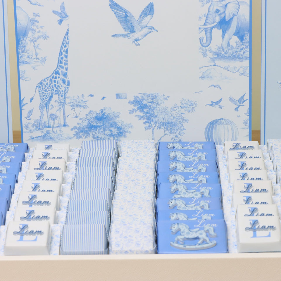 Baby boy safari blue theme with acrylic backdrop premium chocolate large leather tray
