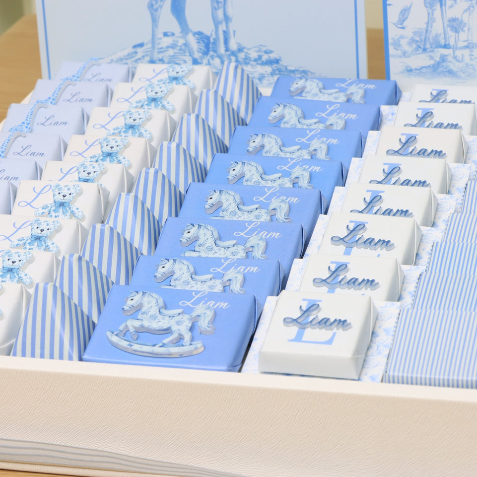 Baby boy safari blue theme with acrylic backdrop premium chocolate large leather tray