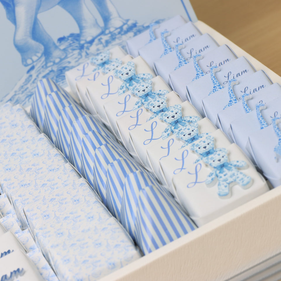 Baby boy safari blue theme with acrylic backdrop premium chocolate large leather tray