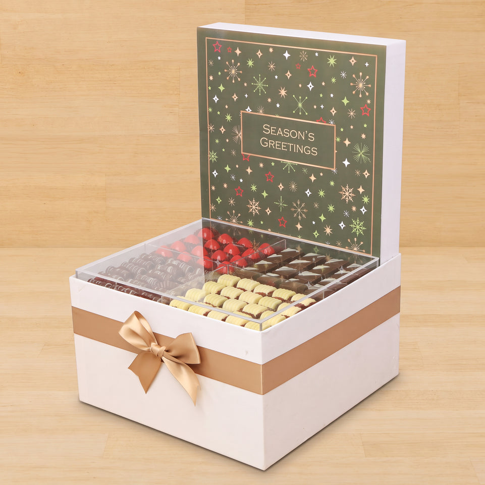 Season's Greeting designed with acrylic premium chocolate extra large hamper