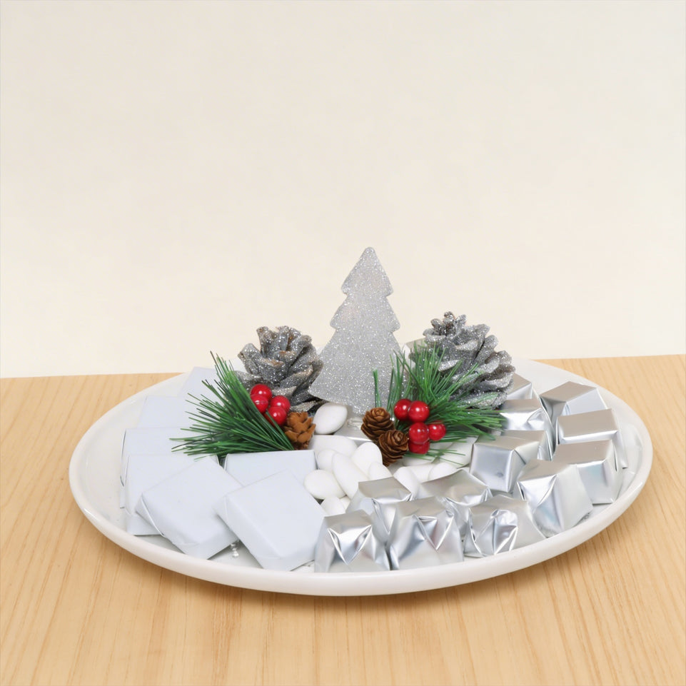 Glittery Christmas tree decorated premium chocolate ceramic plate
