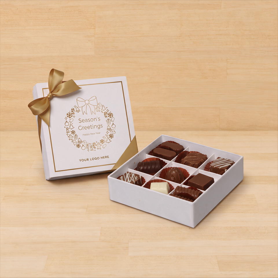 Season's greetings wreath designed premium chocolate 9 piece hard box