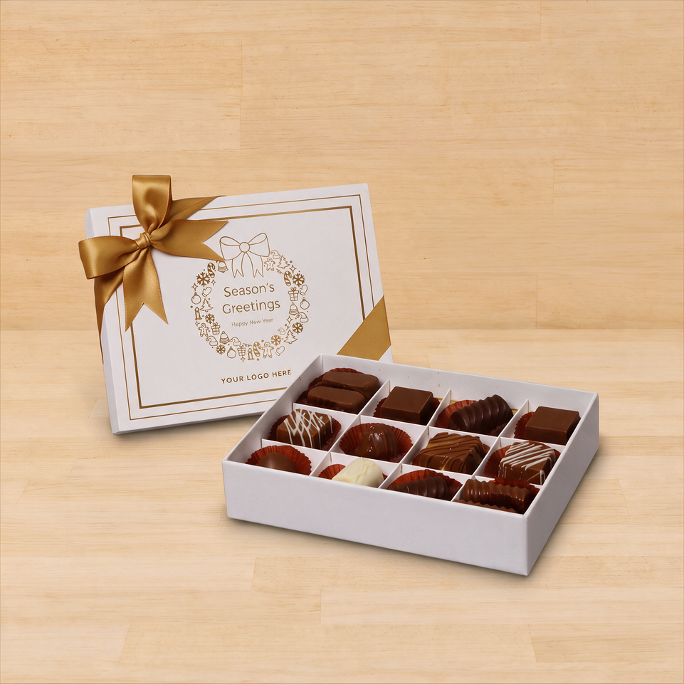 Season's greetings wreath designed premium chocolate 12 piece hard box