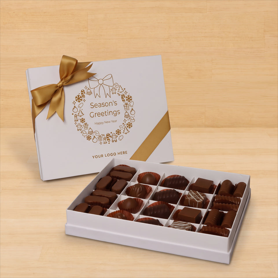 Season's greetings wreath designed premium chocolate 20 piece hard box