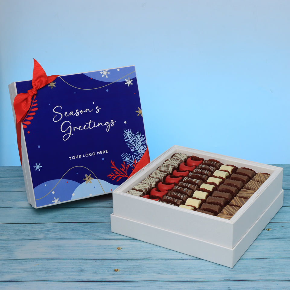 Set of 2 corporate customized season's greetings designed premium chocolate hard box