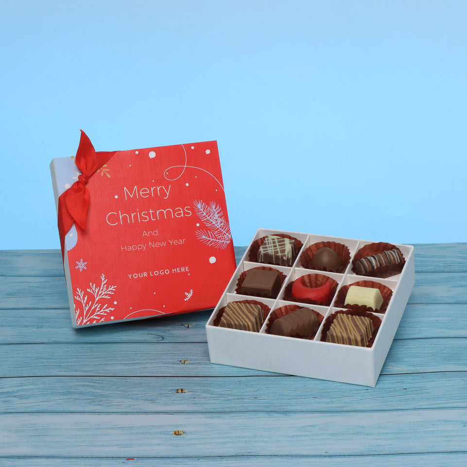 Set of 5 corporate customized merry christmas designed premium chocolate 9p hard box