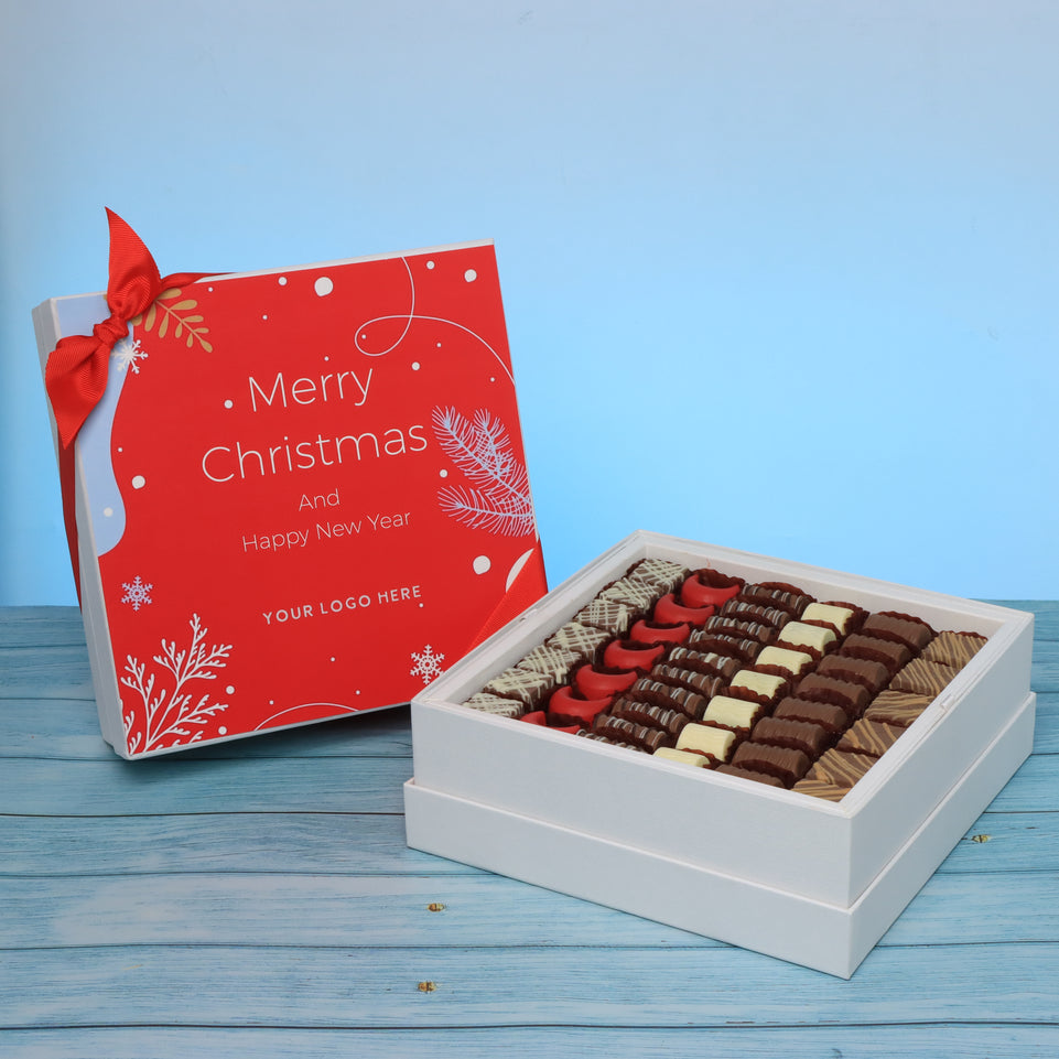 Set of 2 corporate customized merry christmas designed premium chocolate hard box