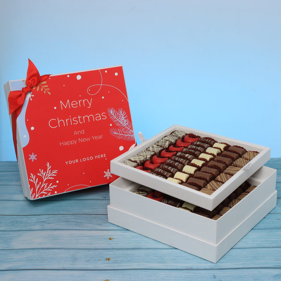 Corporate customized merry christmas designed premium chocolate 2-layer hard box
