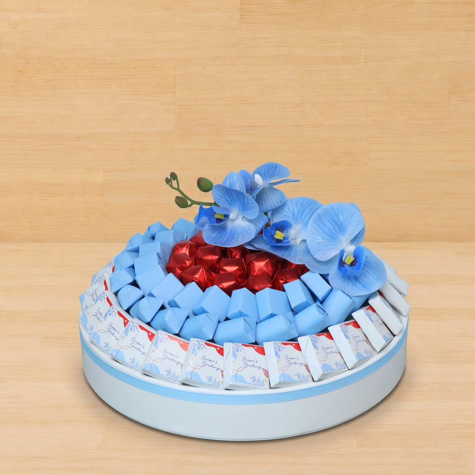 Season's greetings designed premium chocolate round leather tray