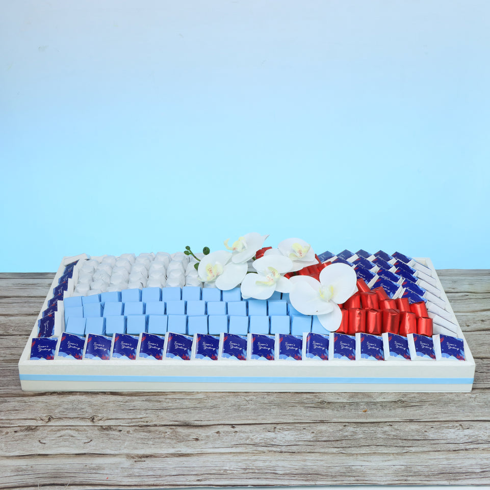 Season's greetings designed premium chocolate large leather tray