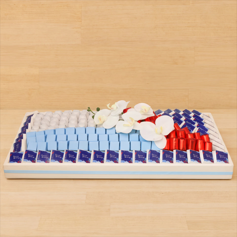 Season's greetings designed premium chocolate large leather tray