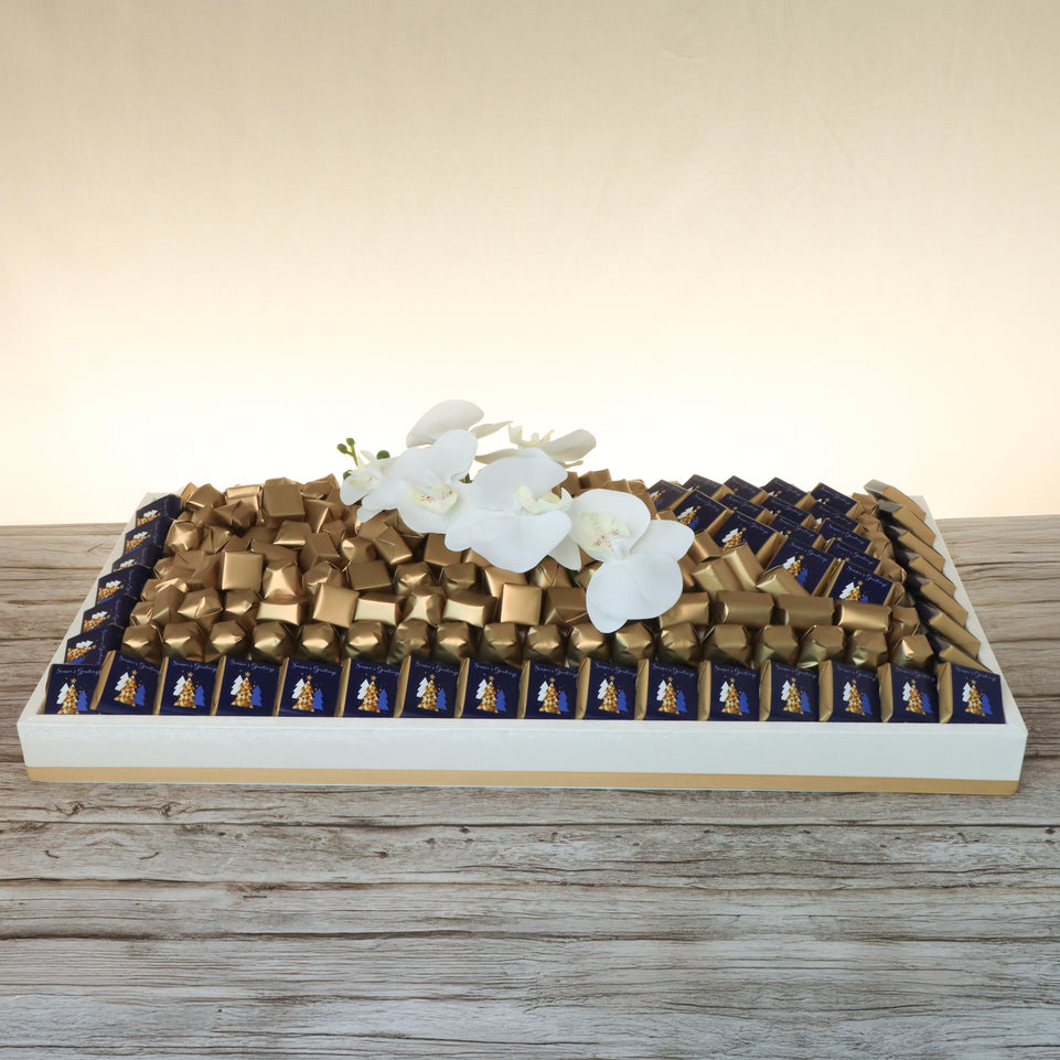 Season's greetings designed premium chocolate large leather tray