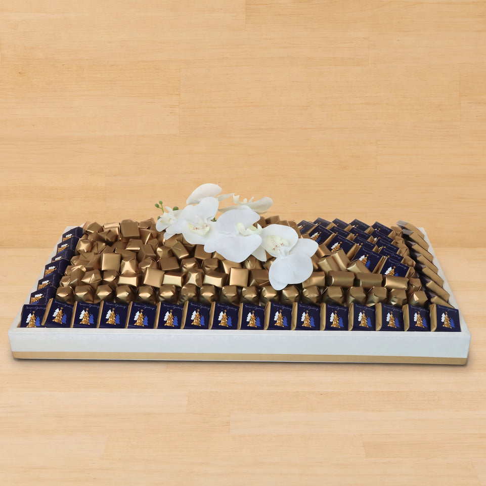 Season's greetings designed premium chocolate large leather tray