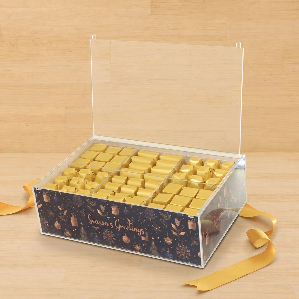 Season's greetings designed premium chocolate medium acrylic box