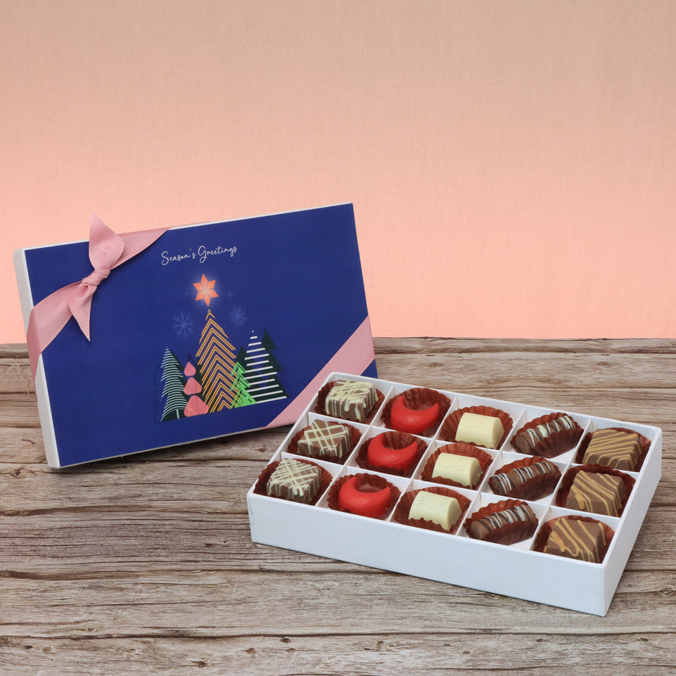 Season's greeting designed premium chocolate 15p hard box