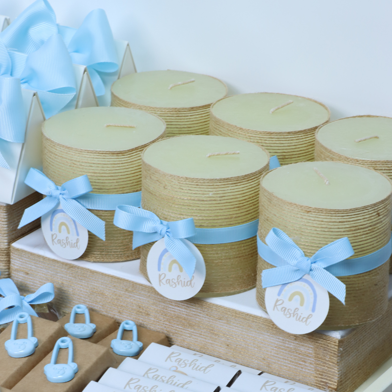 Baby teddy theme personalized chocolate wood stand with personalized backdrop.