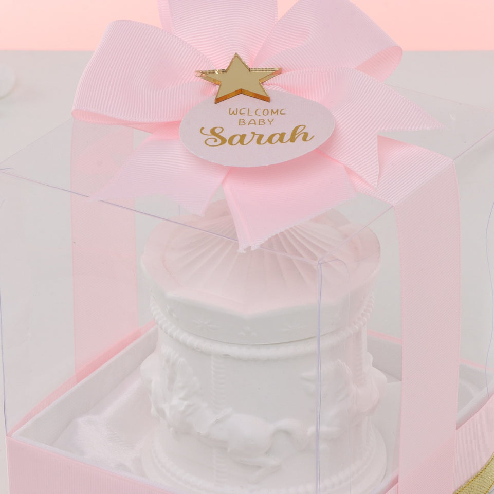 Set of 20 boxes baby girl carousel scented candle giveaway