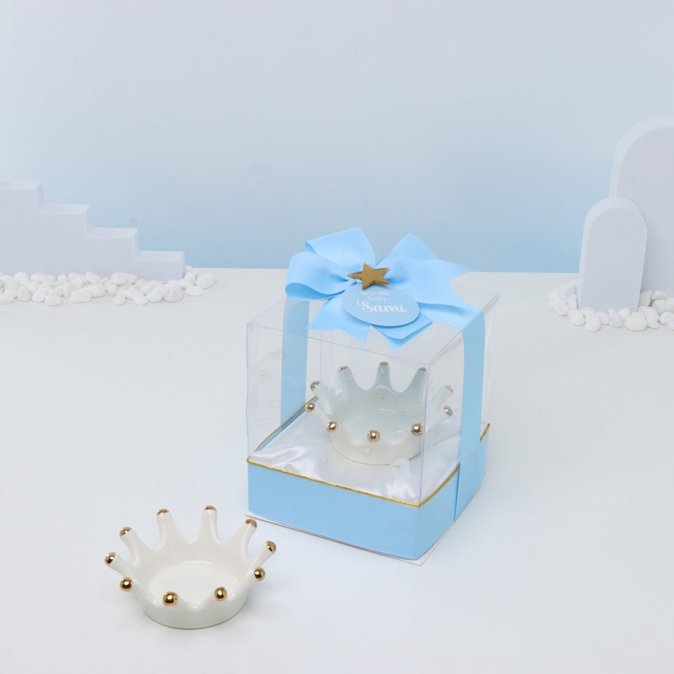 Set of 20 pcs baby boy crown white plate giveaways