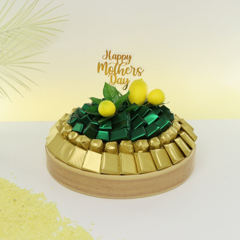 Happy mother's day lemon decorated chocolate leather round tray