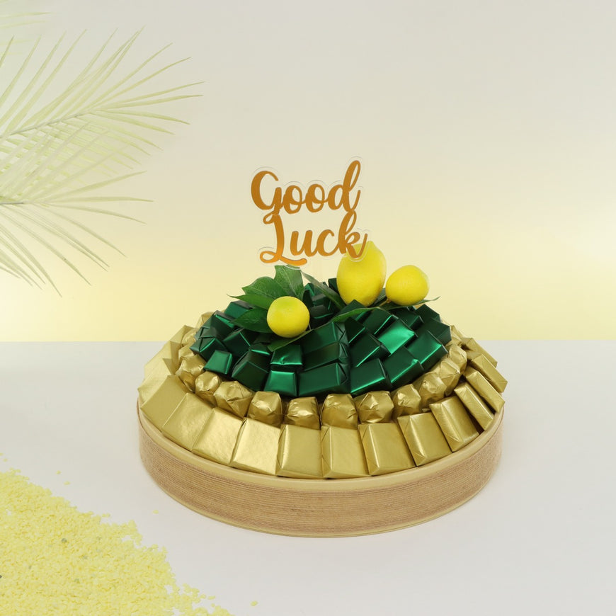 Good luck lemon decorated premium chocolate leather round tray
