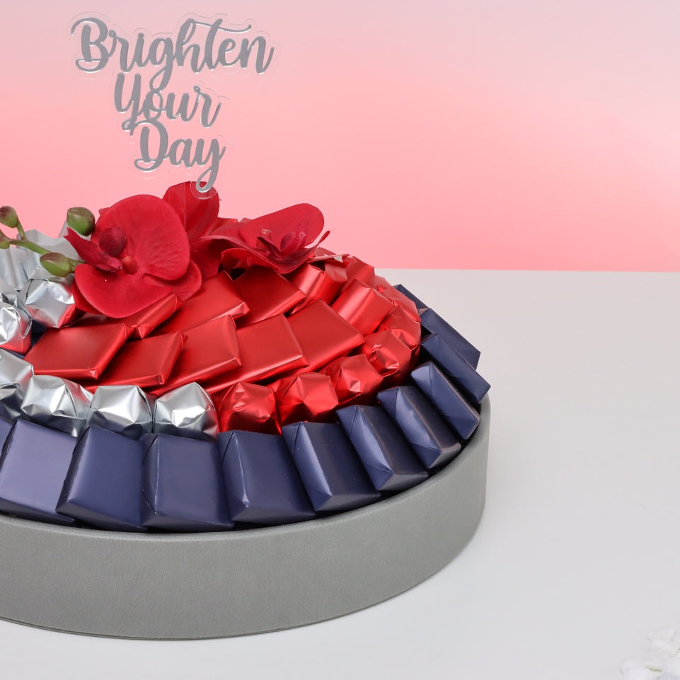 Brighten your day orchid decorated premium chocolate leather round tray