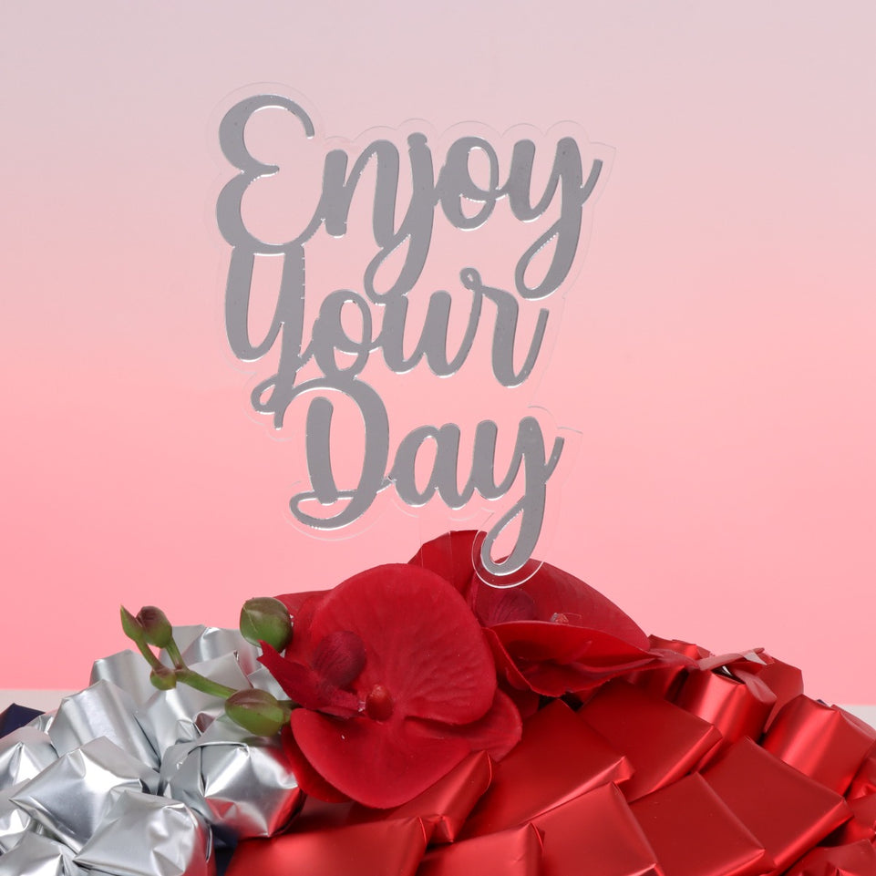 Enjoy your day orchid decorated premium chocolate leather round tray